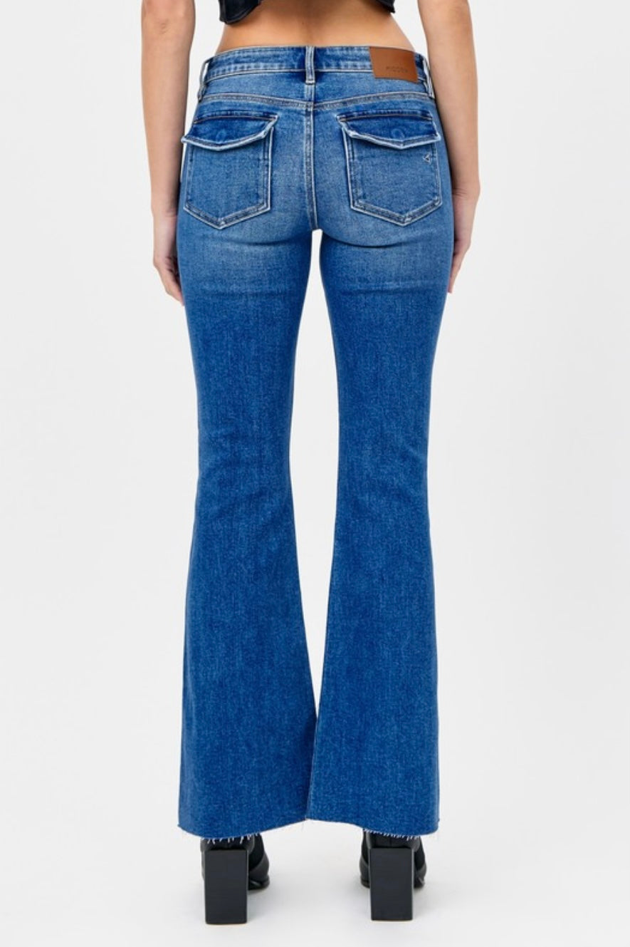 Mid Rise Utility Flare Denim