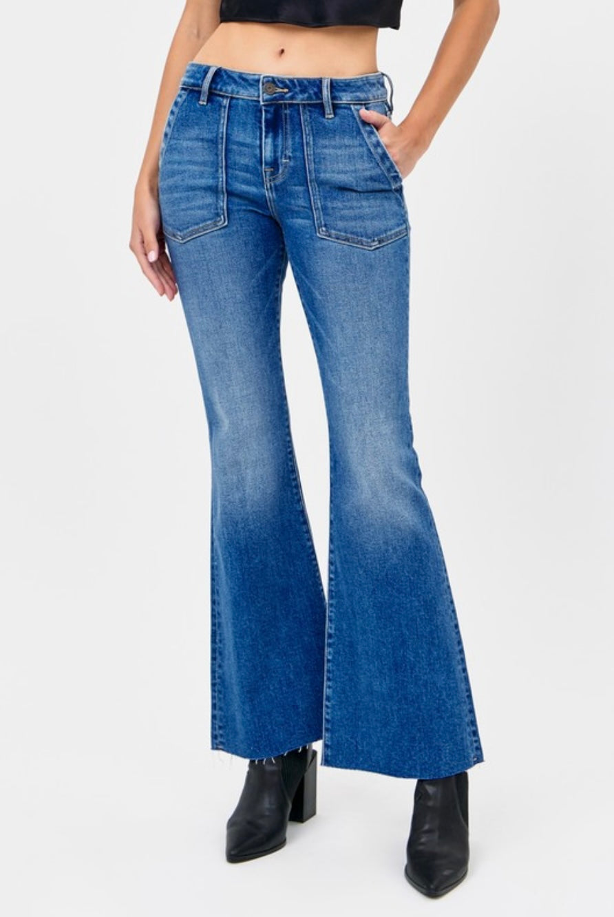 Mid Rise Utility Flare Denim