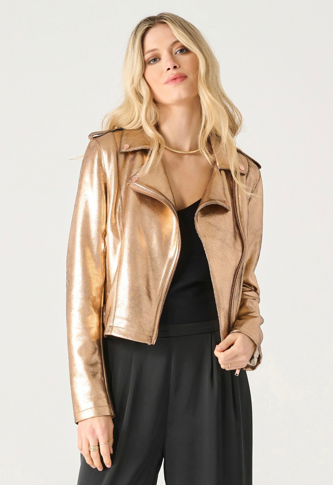 Rose Gold Metallic Moto Jacket