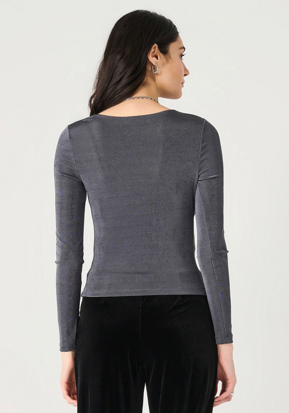 Charcoal Sheen Drape Neck Top