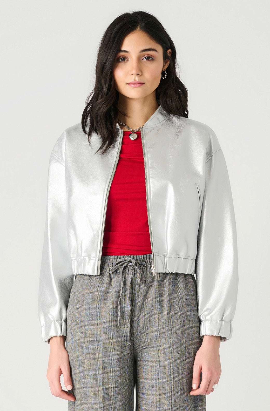 Silver Metallic Bomber Jacket