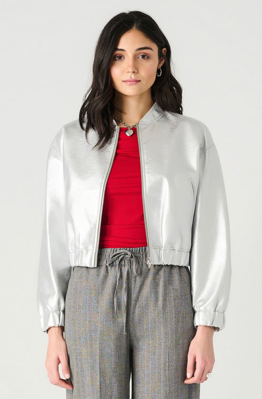 Silver Metallic Bomber Jacket