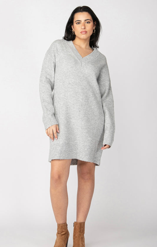 Light Gray Melange VNeck Mini Dress