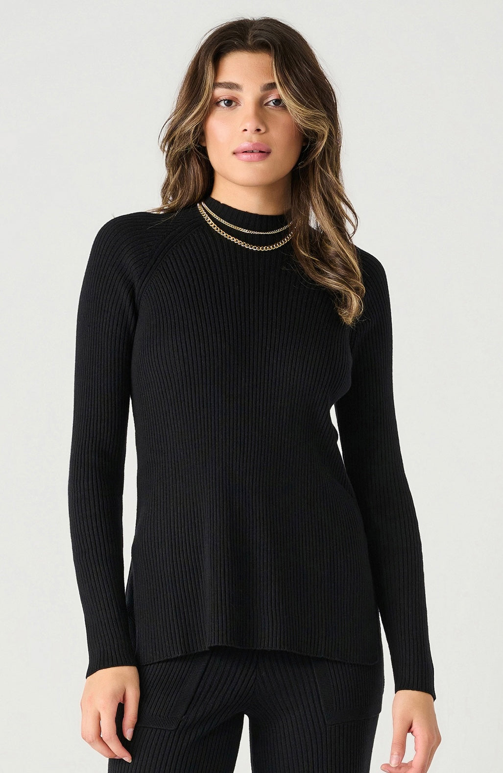 Long Sleeve Mock Neck Ribbed Sweater