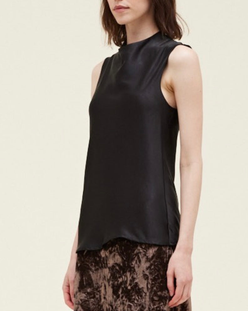 Black Shirred Satin Top