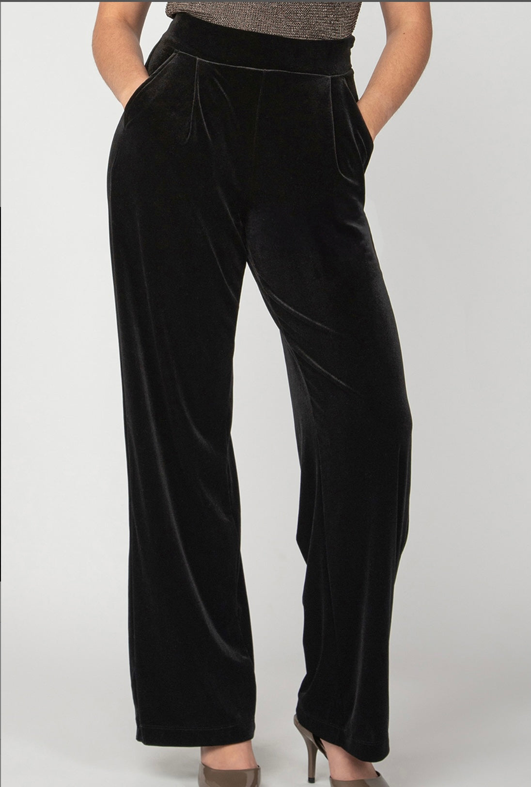 Wide Leg Black Velour Pant