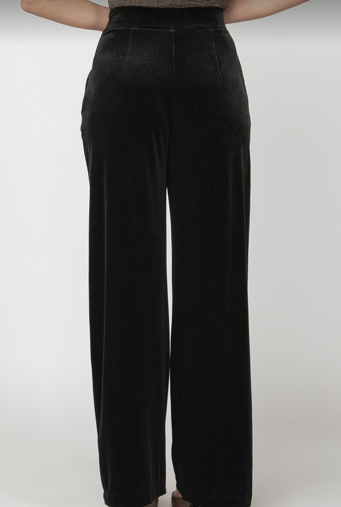 Wide Leg Black Velour Pant