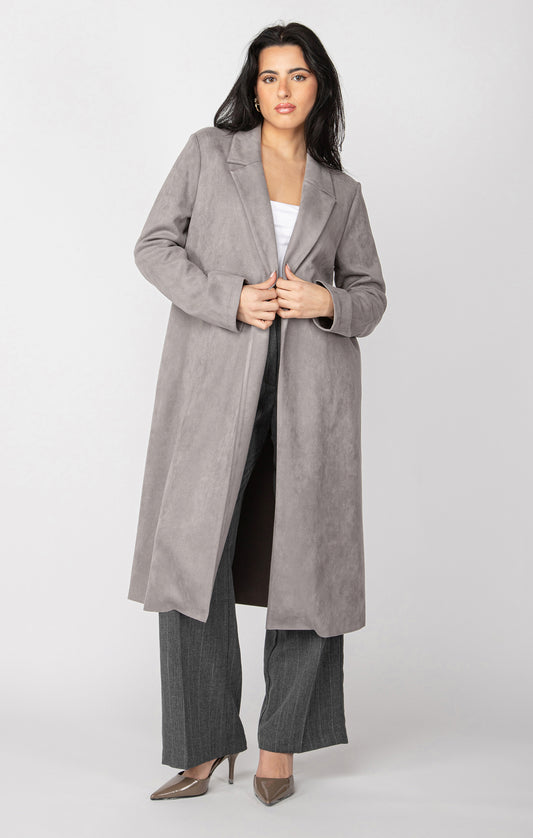 Longline Suede Blazer in Light Gray