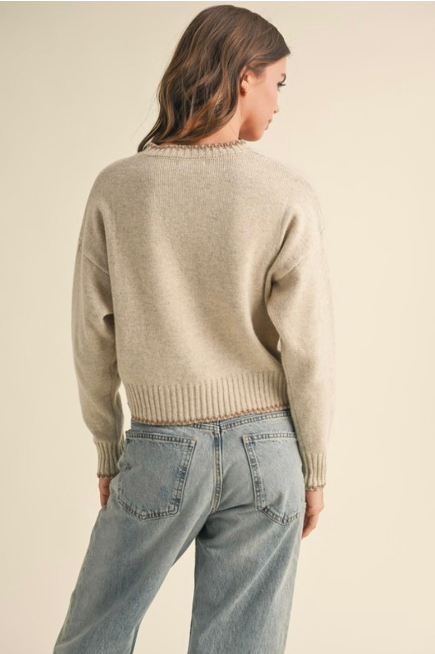 Oatmeal Color Stitched Detail Sweater