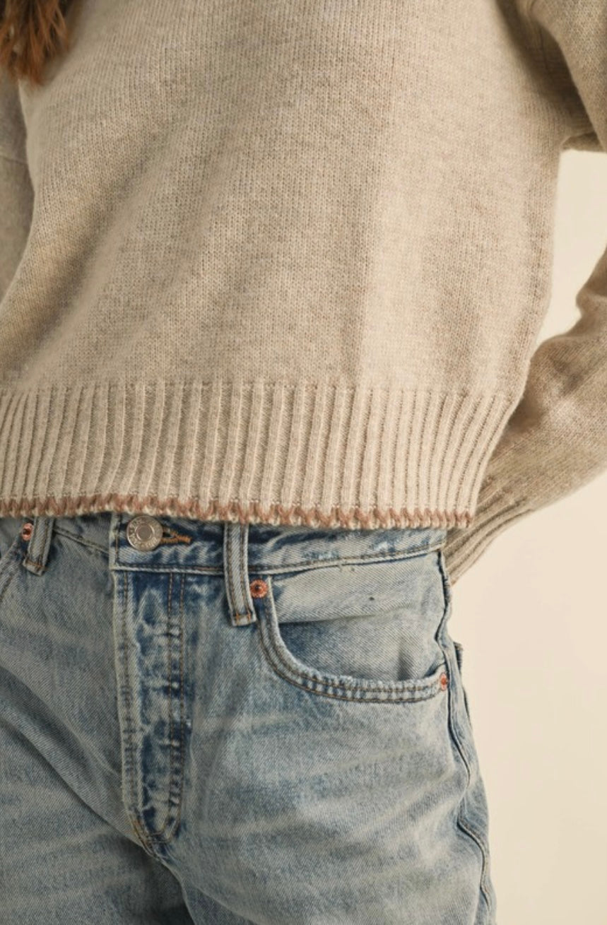 Oatmeal Color Stitched Detail Sweater