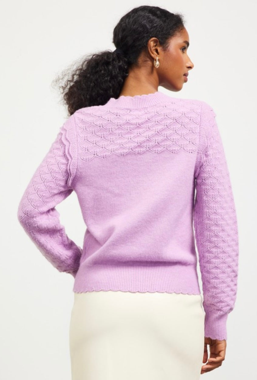 Long Sleeve Pointelle Sweater in Lilac