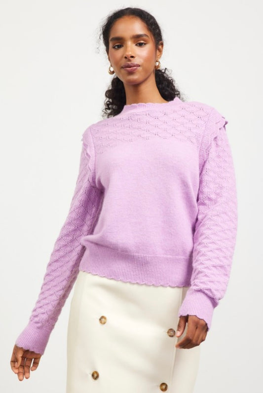 Long Sleeve Pointelle Sweater in Lilac