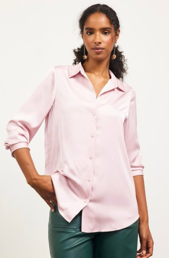 Dusty Pink Satin Button Down