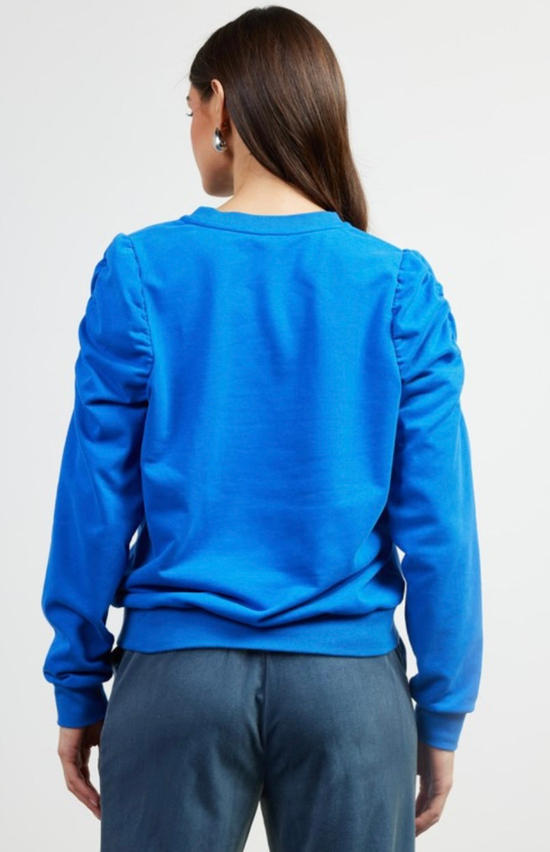 Ruched Sleeve Top in Cobalt