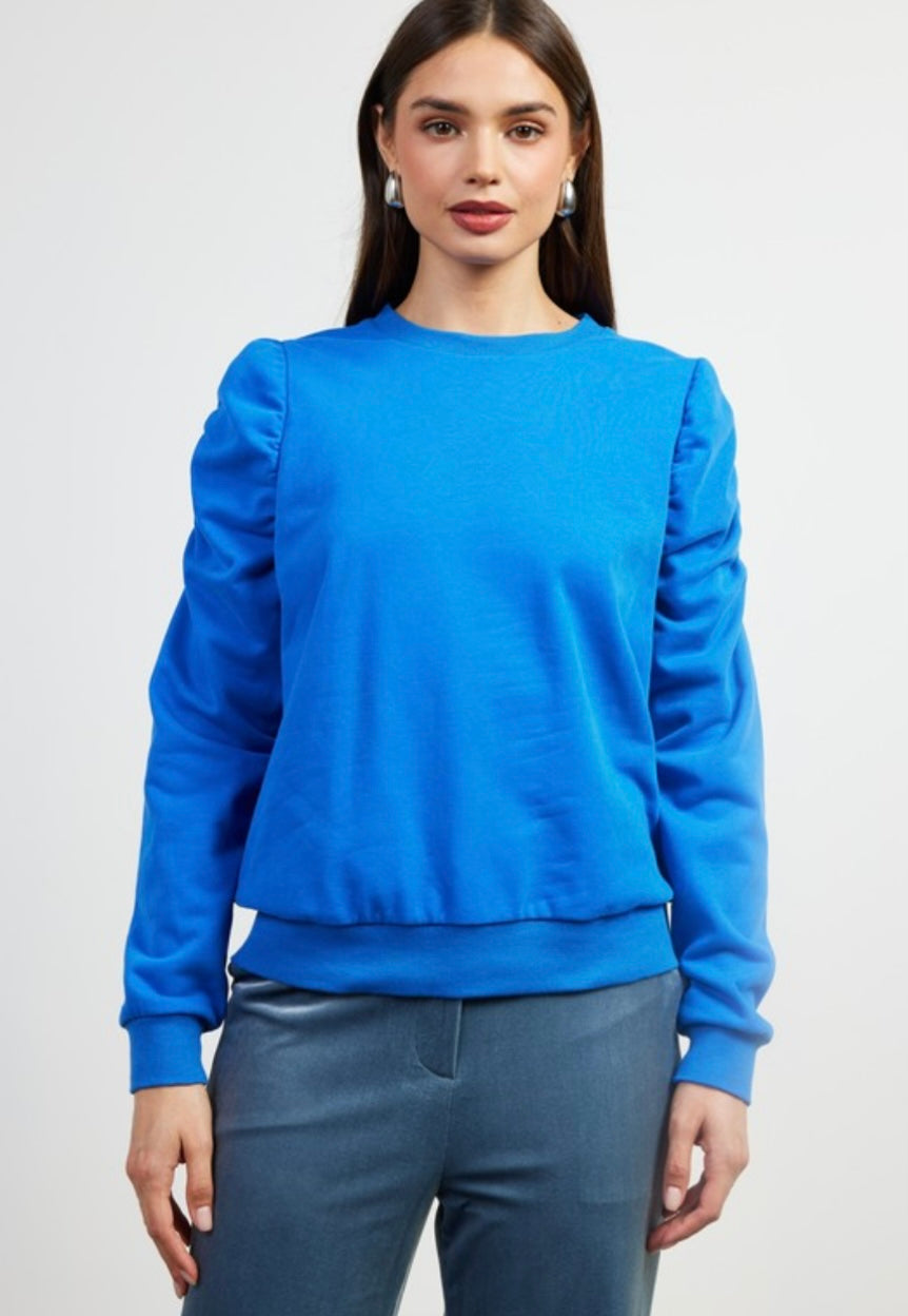 Ruched Sleeve Top in Cobalt