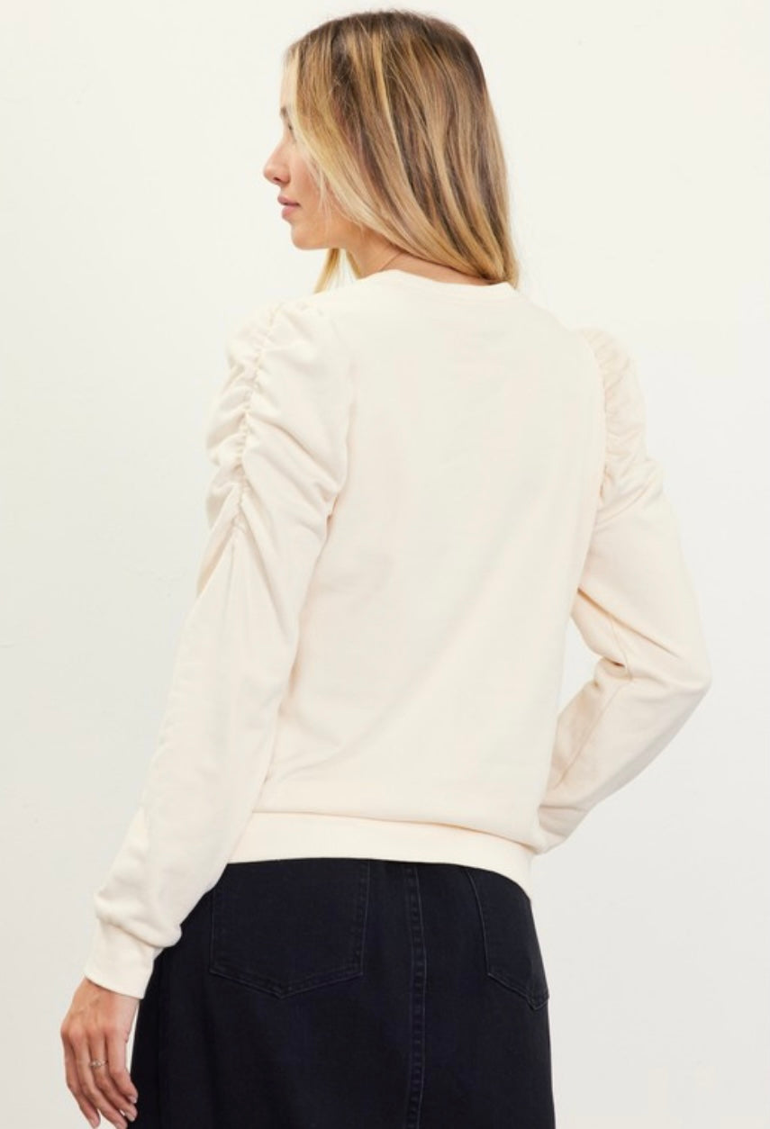 Ruched Sleeve Top in Cream