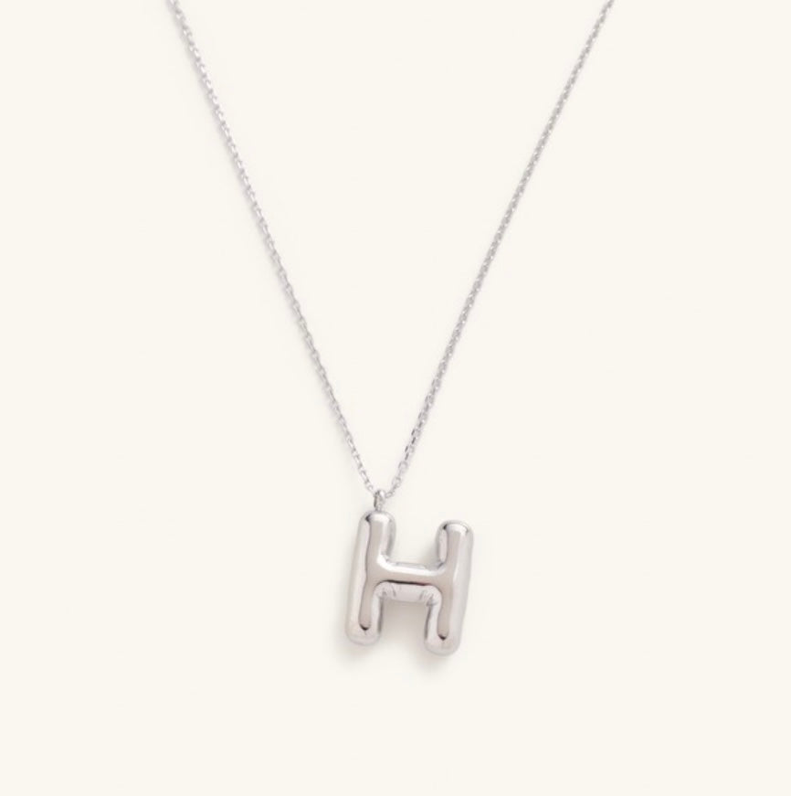 Silver Bubble Letter Initial H Necklace