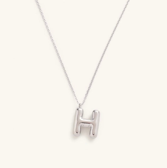 Silver Bubble Letter Initial H Necklace