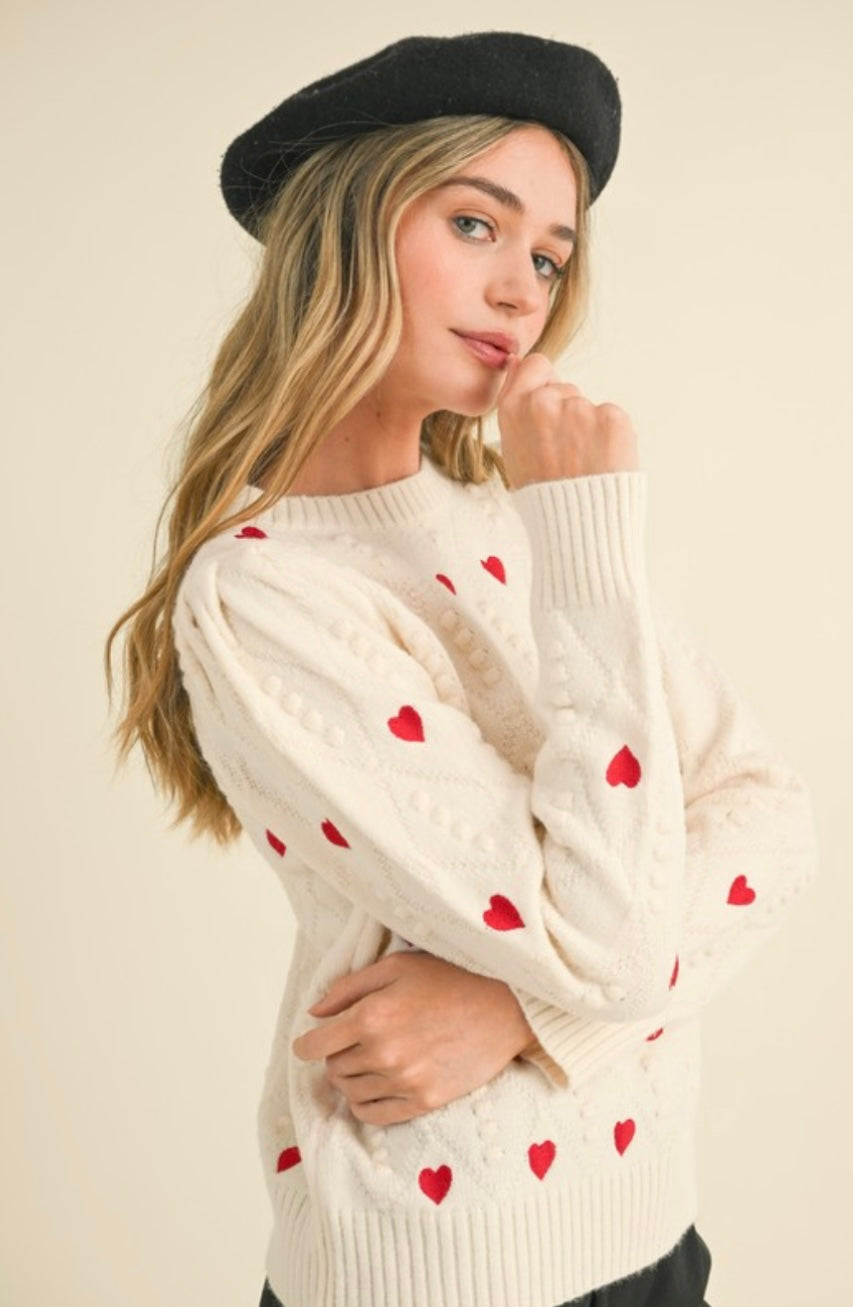 Heart Embroidery Pom Sweater