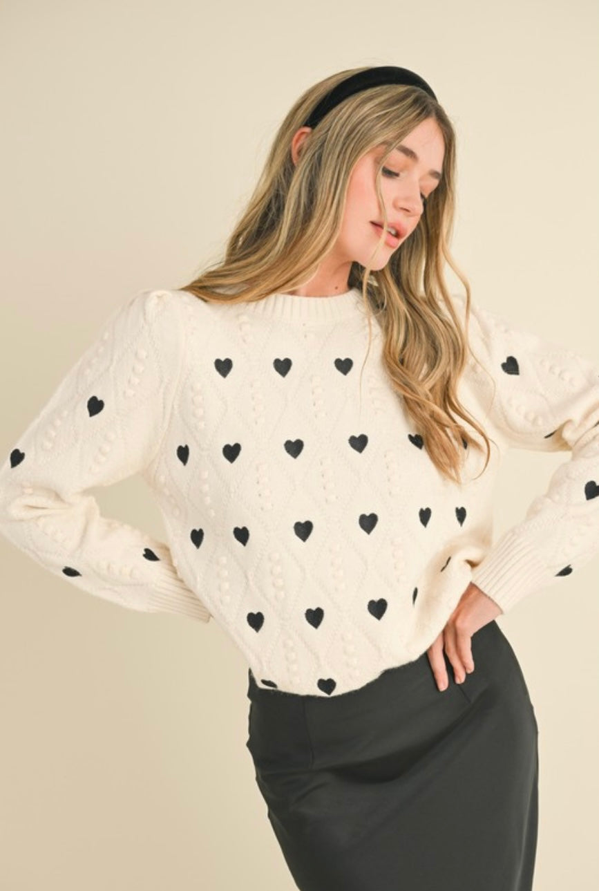 Heart Embroidery Pom Sweater