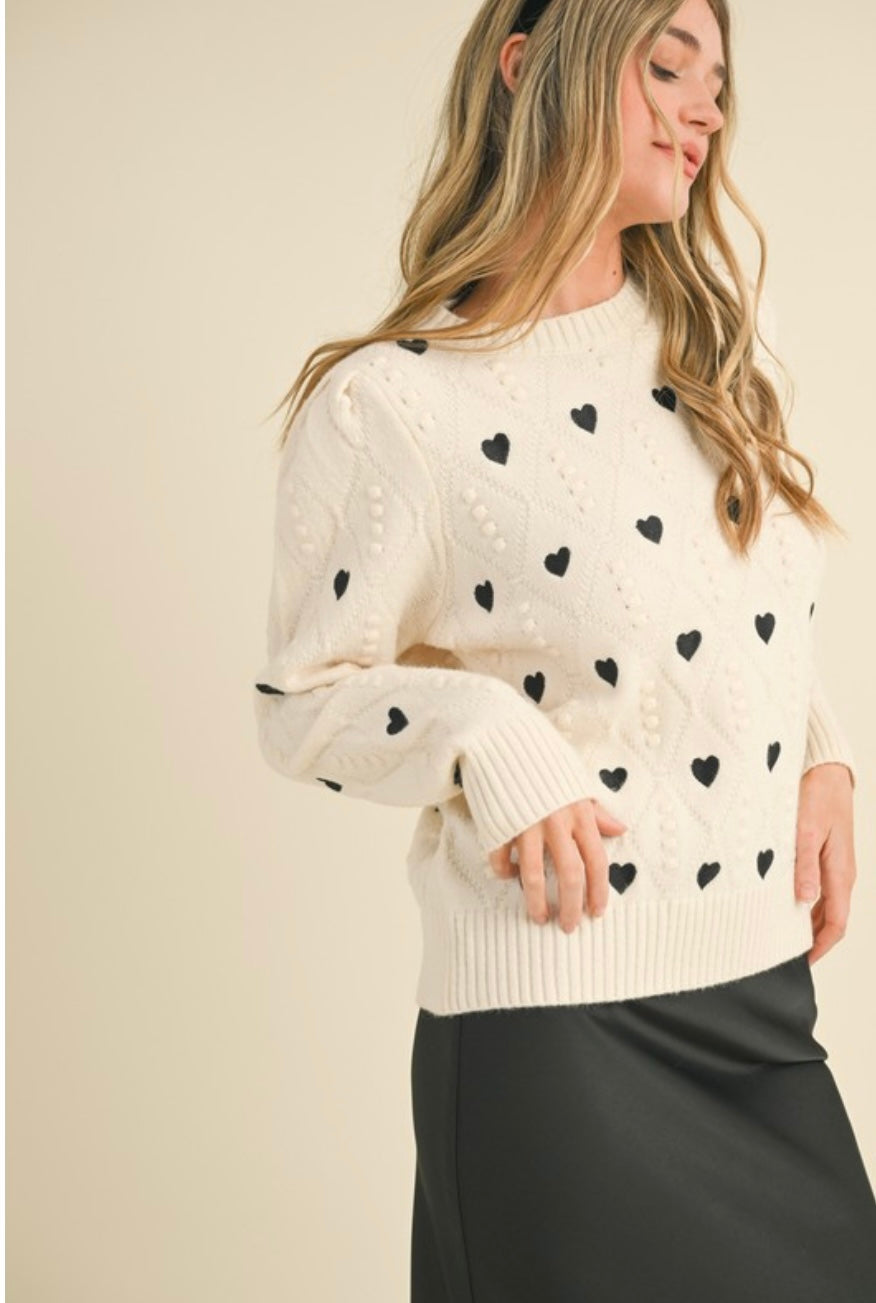 Heart Embroidery Pom Sweater