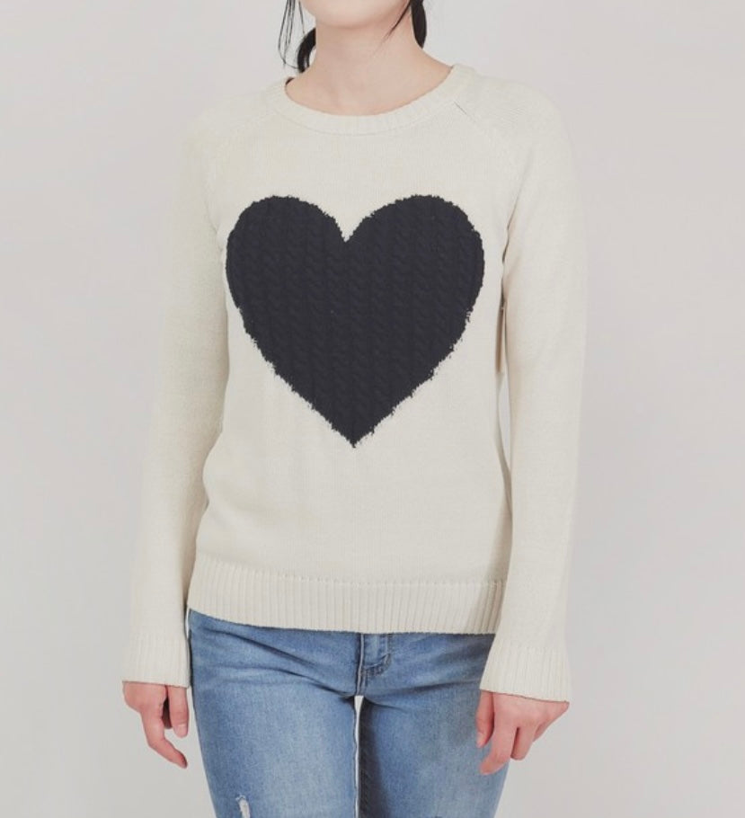 Cable Knit Sweater in Ivory & Black