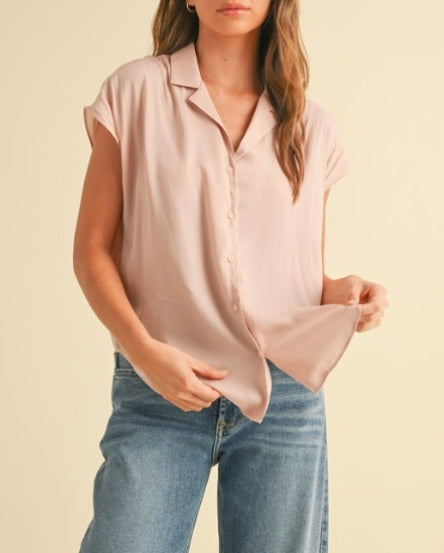 Satin Cap Sleeve in Soft Pink