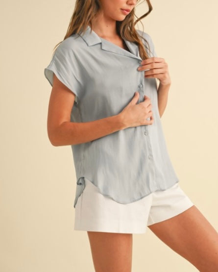 Satin Cap Sleeve in Soft Blue